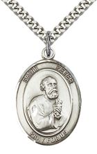 STERLING SILVER ST PETER THE APOSTLE PENDANT WITH CHAIN - 1" x 3/4"