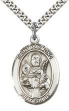 STERLING SILVER ST RAYMOND NONNATUS PENDANT WITH CHAIN - 1" x 3/4"