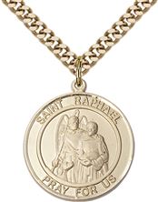 14KT GOLD FILLED ST RAPHAEL THE ARCHANGEL PENDANT WITH CHAIN - 1" x 7/8"