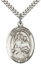 STERLING SILVER ST RAPHAEL THE ARCHANGEL PENDANT WITH CHAIN - 1" x 3/4"