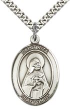 STERLING SILVER ST RITA OF CASCIA PENDANT WITH CHAIN - 1" x 3/4"