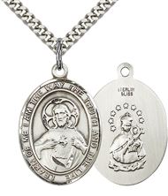 STERLING SILVER SCAPULAR PENDANT WITH CHAIN - 1" x 3/4"