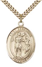 14KT GOLD FILLED ST SEBASTIAN PENDANT WITH CHAIN - 1" x 3/4"