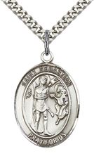 STERLING SILVER ST SEBASTIAN PENDANT WITH CHAIN - 1" x 3/4"