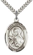 STERLING SILVER ST THERESA PENDANT WITH CHAIN - 1" x 3/4"