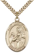 14KT GOLD FILLED ST JOHN OF GOD PENDANT WITH CHAIN - 1" x 3/4"