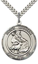 STERLING SILVER ST WILLIAM OF ROCHESTER PENDANT WITH CHAIN - 1" x 7/8"