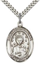 STERLING SILVER OUR LADY OF LA VANG PENDANT WITH CHAIN - 1" x 3/4"