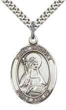 STERLING SILVER ST BRIDGET OF SWEDEN PENDANT WITH CHAIN - 1" x 3/4"