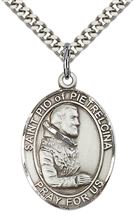 STERLING SILVER ST PIO OF PIETRELCINA PENDANT WITH CHAIN - 1" x 3/4"