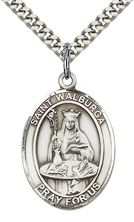 STERLING SILVER ST WALBURGA PENDANT WITH CHAIN - 1" x 3/4"