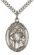 STERLING SILVER ST URSULA PENDANT WITH CHAIN - 1" x 3/4"