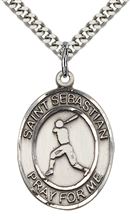 STERLING SILVER ST SEBASTIAN BASEBALL MEDAL - 1" x 3/4"