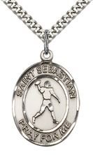 STERLING SILVER ST SEBASTIAN FOOTBALL MEDAL - 1" x 3/4"