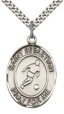 STERLING SILVER ST SEBASTIAN SOCCER MEDAL - 1" x 3/4"