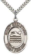 STERLING SILVER ST SEBASTIAN SWIMMING MEDAL - 1" x 3/4"