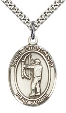 STERLING SILVER ST CHRISTOPHER ARCHERY MEDAL - 1" x 3/4"