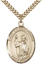 14KT GOLD FILLED ST VINCENT FERRER PENDANT WITH CHAIN - 1" x 3/4"