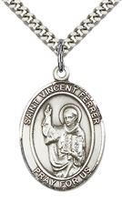 STERLING SILVER ST VINCENT FERRER PENDANT WITH CHAIN - 1" x 3/4"
