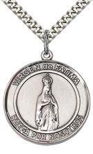 STERLING SILVER VIRGEN DE FATIMA PENDANT WITH CHAIN - 1" x 7/8"