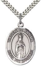 STERLING SILVER VIRGEN DE FATIMA PENDANT WITH CHAIN - 1" x 3/4"