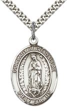 STERLING SILVER OUR LADY OF GUADALUPE PENDANT WITH CHAIN - 1" x 3/4"