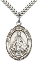 STERLING SILVER INFANT OF PRAGUE PENDANT WITH CHAIN - 1" x 3/4"