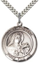 STERLING SILVER ST THERESE OF LISIEUX PENDANT WITH CHAIN - 1" x 7/8"
