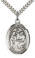 STERLING SILVER HOLY FAMILY PENDANT WITH CHAIN - 1" x 3/4"