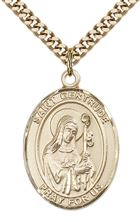 14KT GOLD FILLED ST GERTRUDE OF NIVELLES PENDANT WITH CHAIN - 1" x 3/4"