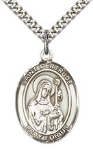 STERLING SILVER ST GERTRUDE OF NIVELLES PENDANT WITH CHAIN - 1" x 3/4"