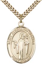 14KT GOLD FILLED ST JOSEPH THE WORKER PENDANT WITH CHAIN - 1" x 3/4"