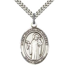 STERLING SILVER ST JOSEPH THE WORKER PENDANT WITH CHAIN - 1" x 3/4"