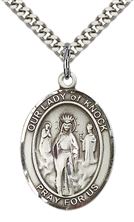 STERLING SILVER OUR LADY OF KNOCK PENDANT WITH CHAIN - 1" x 3/4"