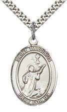 STERLING SILVER ST TARCISIUS PENDANT WITH CHAIN - 1" x 3/4"