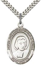 STERLING SILVER ST JOHN BAPTIST DE LA SALLE PENDANT WITH CHAIN - 1" x 3/4"