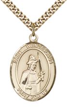 14KT GOLD FILLED ST WENCESLAUS PENDANT WITH CHAIN - 1" x 3/4"
