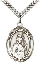 STERLING SILVER ST WENCESLAUS PENDANT WITH CHAIN - 1" x 3/4"