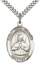 STERLING SILVER ST JOHN VIANNEY PENDANT WITH CHAIN - 1" x 3/4"