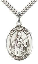 STERLING SILVER ST WALTER OF PONTNOISE PENDANT WITH CHAIN - 1" x 3/4"