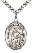 STERLING SILVER ST DEBORAH PENDANT WITH CHAIN - 1" x 3/4"