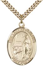 14KT GOLD FILLED OUR LADY OF LOURDES PENDANT WITH CHAIN - 1" x 3/4"