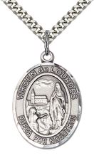 STERLING SILVER VIRGEN DEL LOURDES PENDANT WITH CHAIN - 1" x 3/4"