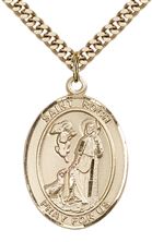 14KT GOLD FILLED ST ROCH PENDANT WITH CHAIN - 1" x 3/4"