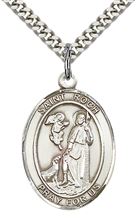 STERLING SILVER ST ROCH PENDANT WITH CHAIN - 1" x 3/4"