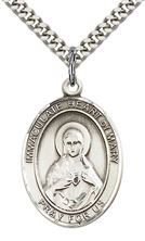 STERLING SILVER IMMACULATE HEART OF MARY PENDANT WITH CHAIN - 1" x 3/4"