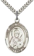 STERLING SILVER ST JOHN CHRYSOSTOM PENDANT WITH CHAIN - 1" x 3/4"