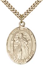 14KT GOLD FILLED DIVINE MERCY PENDANT WITH CHAIN - 1" x 3/4"