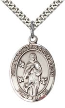 STERLING SILVER OUR LADY OF ASSUMPTION PENDANT WITH CHAIN - 1" x 3/4"