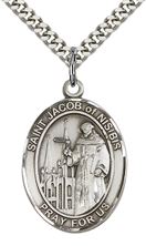 STERLING SILVER ST JACOB OF NISIBIS PENDANT WITH CHAIN - 1" x 3/4"